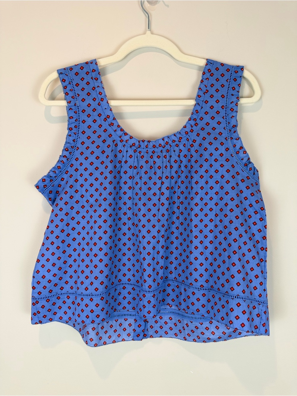NWT Madewell Blue Sleeveless Button-Front Cottagecore Tank with Red Diamond M - Picture 2 of 6